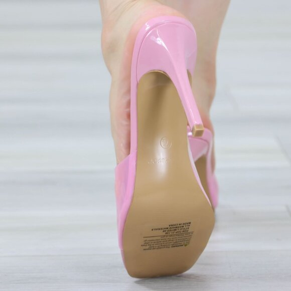 Clear Pink High Heel Sandals Square Open Toe Slip On Mules Stiletto's - Picture 12 of 13